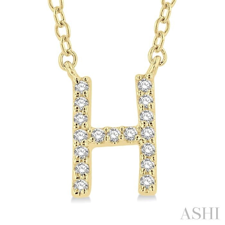 1/20 Ctw Initial 'H' Round Cut Diamond Pendant With Chain in 14K Yellow Gold