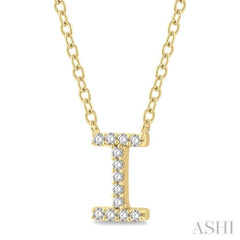 1/20 Ctw Initial 'I' Round Cut Diamond Pendant With Chain in 14K Yellow Gold