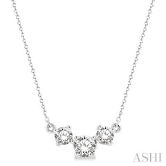 1 1/4 Ctw Three Stone Round Cut Diamond Necklace in 14K White Gold