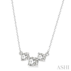 1 1/4 Ctw Three Stone Round Cut Diamond Necklace in 14K White Gold