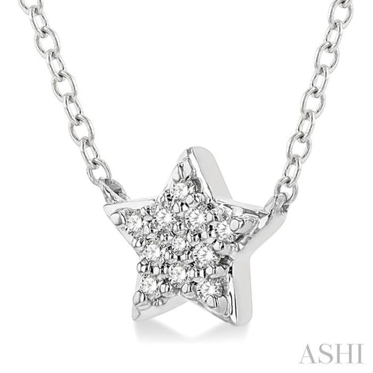 1/10 Ctw Star Round Cut Diamond Petite Fashion Pendant With Chain in 14K White Gold