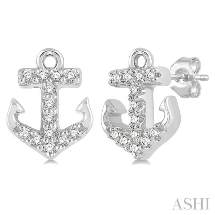 1/10 Ctw Anchor Round Cut Diamond Petite Fashion Earring in 14K White Gold