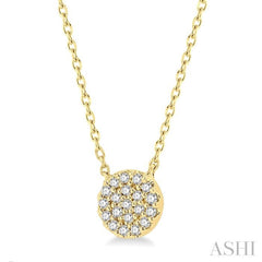 1/8 Ctw Disc Shape Round Cut Diamond Petite Fashion Pendant With Chain in 14K Yellow Gold