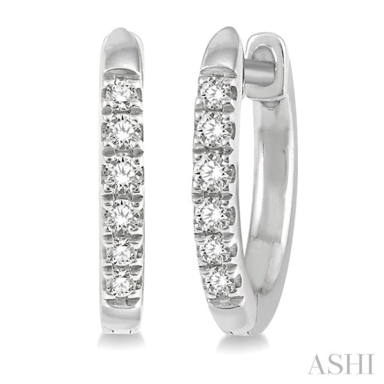 1/8 Ctw Round Cut Diamond Huggie Earrings in 14K White Gold