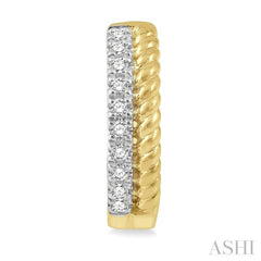 1/10 Ctw Rope Bead & Round Cut Diamond Huggie Earrings in 14K Yellow Gold