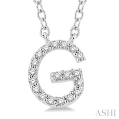 1/20 Ctw Initial 'G' Round Cut Diamond Pendant With Chain in 14K White Gold