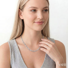 1/4 Ctw Bold Open Window Octagonal Shape D-Link Round Cut Diamond Paperclip Necklace in Sterling Silver