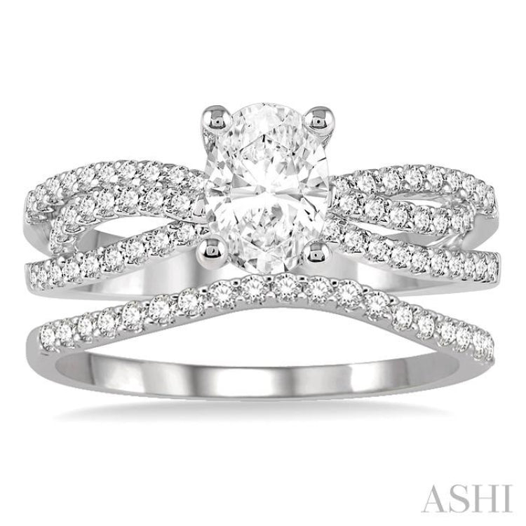 1 1/3 Ctw Diamond Wedding Set with 1 1/6 Ctw Oval Cut Engagement Ring and 1/5 Ctw Wedding Band in 14K White Gold