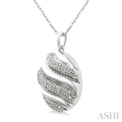 1/10 Ctw Bold Twisted Rib Round Cut Diamond Pirouette Bold Fashion Pendant With Chain in Sterling Silver