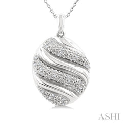 1/10 Ctw Bold Twisted Rib Round Cut Diamond Pirouette Bold Fashion Pendant With Chain in Sterling Silver