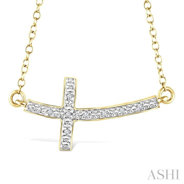 1/50 Ctw Reclined Cross Round Cut Diamond Fashion Pendant With Chain in Yellow Gold Vermeil