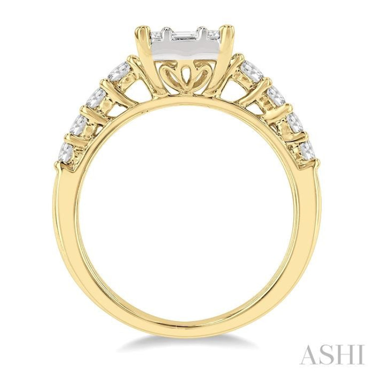 1 ctw Fusion Baguette and Round Cut Diamond Engagement Ring in 14K Yellow and White gold