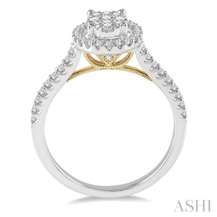 1/2 Ctw Round Diamond Lovebright Oval Shape Halo Engagement Ring in 14K White and Yellow Gold