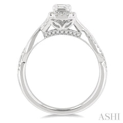 1/2 Ctw Twisted Shank Round & Emerald Cut Diamond Engagement Ring With 1/3 Ctw Emerald Cut Center Stone in 14K White Gold