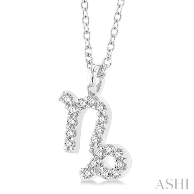 1/10 Ctw Capricorn Round Cut Diamond Zodiac Pendant With Chain in 10K White Gold