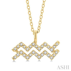 1/10 Ctw Aquarius Round Cut Diamond Zodiac Pendant With Chain in 10K Yellow Gold