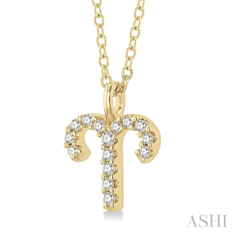 1/10 Ctw Aries Round Cut Diamond Zodiac Pendant With Chain in 10K Yellow Gold