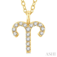 1/10 Ctw Aries Round Cut Diamond Zodiac Pendant With Chain in 10K Yellow Gold