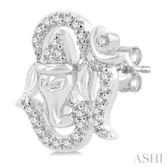 1/6 Ctw Petite Ganesha in 'OM' Symbol Round Cut Diamond Fashion Stud Earring in 10K White Gold