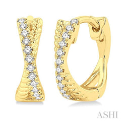 1/6 ctw Petite Crisscross Rope and Round Cut Diamond Fashion Huggies in 10K Yellow Gold