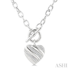 1/10 Ctw Round Cut Diamond Swirl Design Heart Toggle Fashion Necklace in Sterling Silver