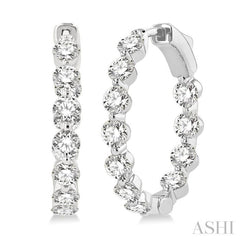 3 Ctw Inside-Out Single Prong Set Round Cut Diamond Hoop Earrings in 14K White Gold