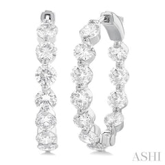 5 ctw Inside-Out Single Prong Set Round Cut Diamond Hoop Earrings in 14K White Gold