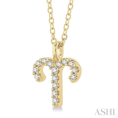 1/10 Ctw Aries Round Cut Diamond Zodiac Pendant With Chain in 14K Yellow Gold