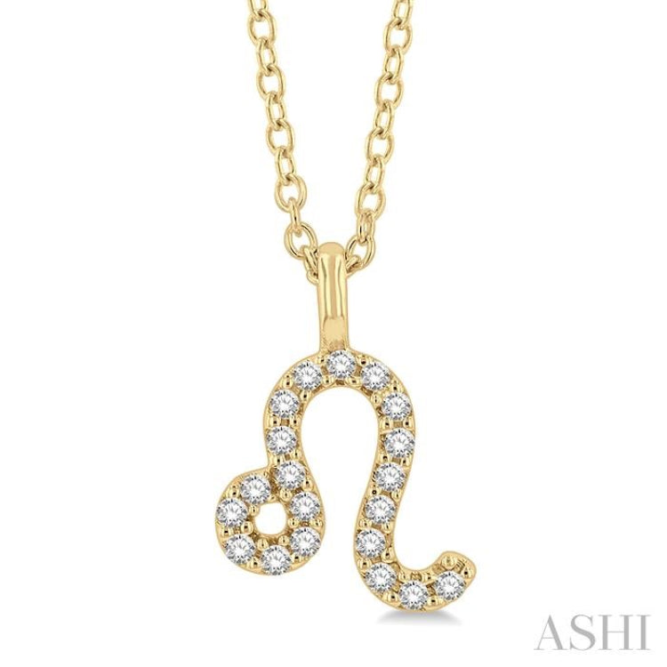 1/10 ctw Leo Round Cut Diamond Zodiac Pendant With Chain in 14K Yellow Gold