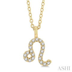 1/10 ctw Leo Round Cut Diamond Zodiac Pendant With Chain in 14K Yellow Gold
