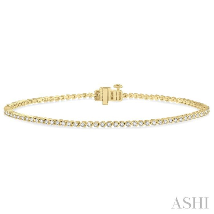 1 Ctw Tri-Prong Round Cut Diamond Tennis Bracelet in 14K Yellow Gold