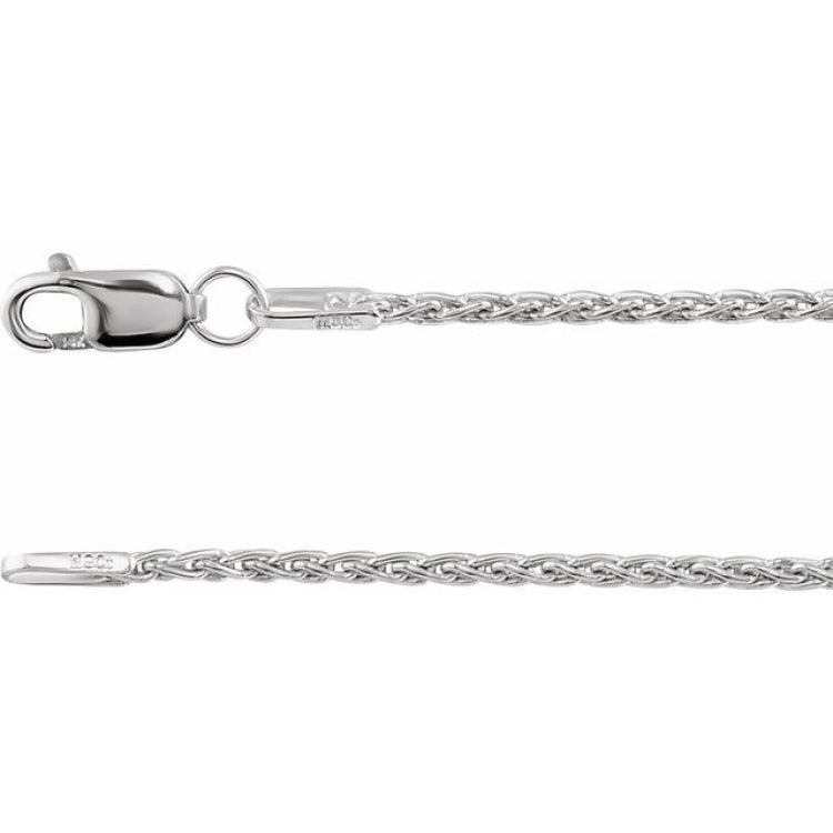 Rhodium-Plated Sterling Silver 1.25 mm Wheat 16" Chain