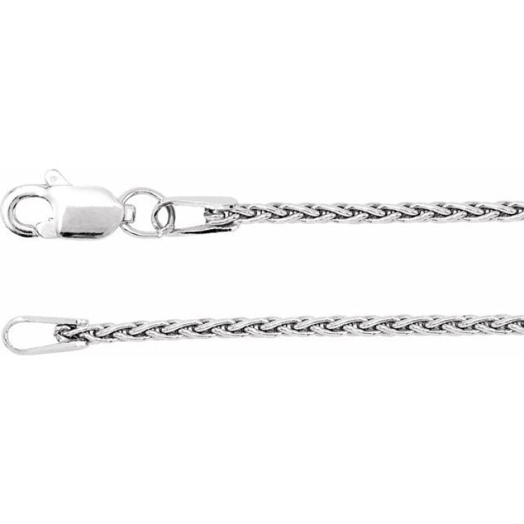 Rhodium-Plated Sterling Silver 1.25 mm Wheat 16" Chain