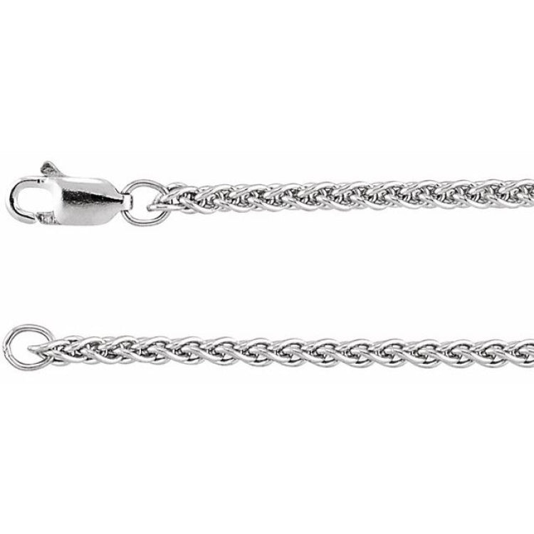 Rhodium-Plated Sterling Silver 2.4 mm Wheat 7" Chain