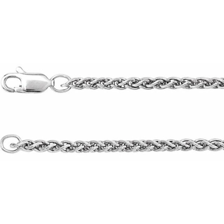 Rhodium-Plated Sterling Silver 2.4 mm Wheat 18" Chain