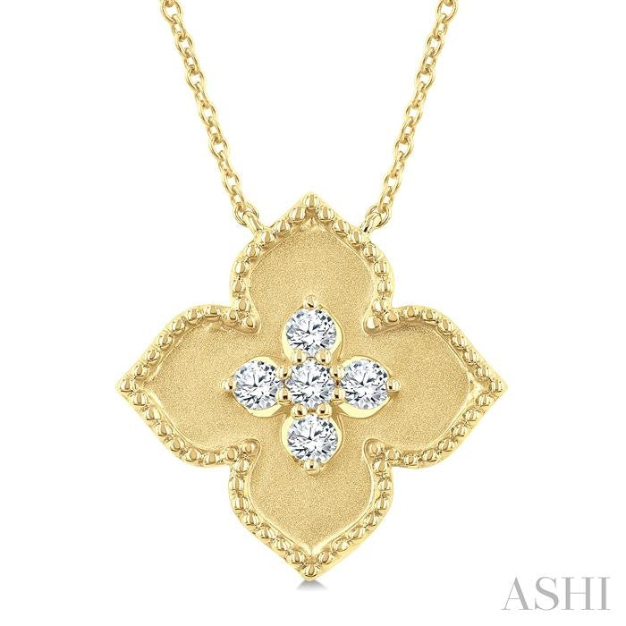 1/5 Ctw Floral Medallion Round Cut Diamond Fashion Pendant With Chain in 10K Yellow Gold