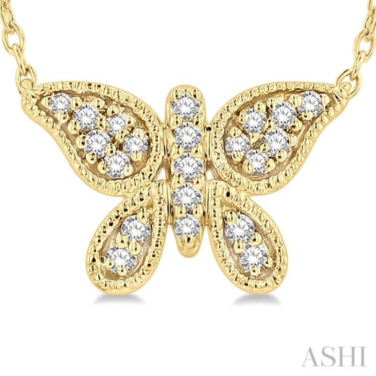 1/10 Ctw Butterfly Petite Round Cut Diamond Fashion Pendant With Chain in 10K Yellow Gold