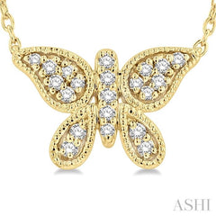 1/10 Ctw Butterfly Petite Round Cut Diamond Fashion Pendant With Chain in 10K Yellow Gold