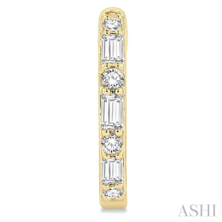 1/4 ctw Petite Baguette and Round Cut Diamond Fashion Huggies in 10K Yellow Gold