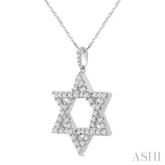 1 Ctw Star of David Round Cut Diamond Fashion Pendant With Chain in 14K White Gold