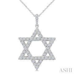 1 Ctw Star of David Round Cut Diamond Fashion Pendant With Chain in 14K White Gold