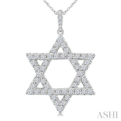 1 Ctw Star of David Round Cut Diamond Fashion Pendant With Chain in 14K White Gold