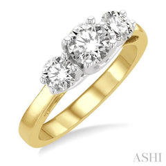 1 1/4 Ctw Round Cut Diamond Past Present & Future Engagement Ring in 14K Yellow & White Gold