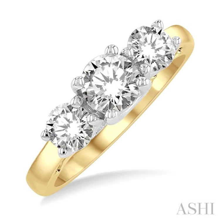 1 1/2 Ctw Round Cut Diamond Three-Stone Ring in 14K Yellow and White Gold