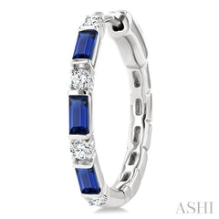 4X2 MM Baguette Cut Sapphire and 1/3 Ctw Art Deco Round Cut Diamond Precious Hoop Earrings in 14K White Gold