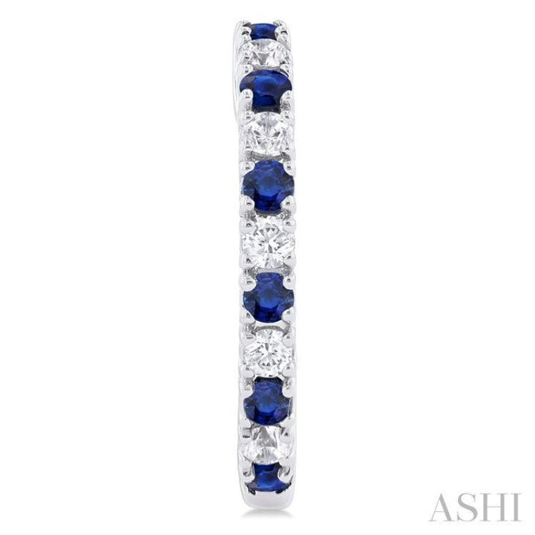 1/4 ctw Petite 1.80 MM Sapphire and Round Cut Diamond Precious Fashion Huggies in 10K White Gold