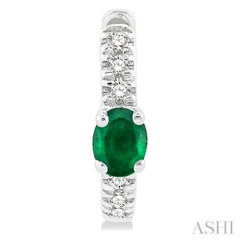 1/10 ctw Petite 4X3 MM Oval Cut Emerald and Round Cut Diamond Fashion Huggies in 10K White Gold