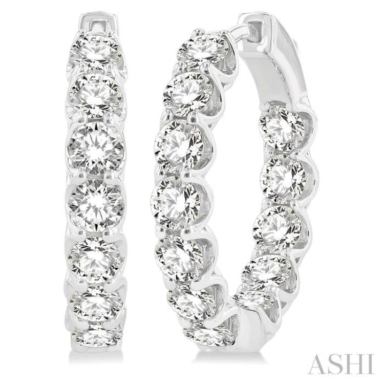 5 Ctw Inside-Out Round Cut Diamond Hoop Earrings in 14K White Gold