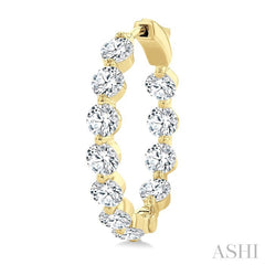 5 Ctw Inside-Out Single Prong Set Round Cut Diamond Hoop Earrings in 14K Yellow Gold