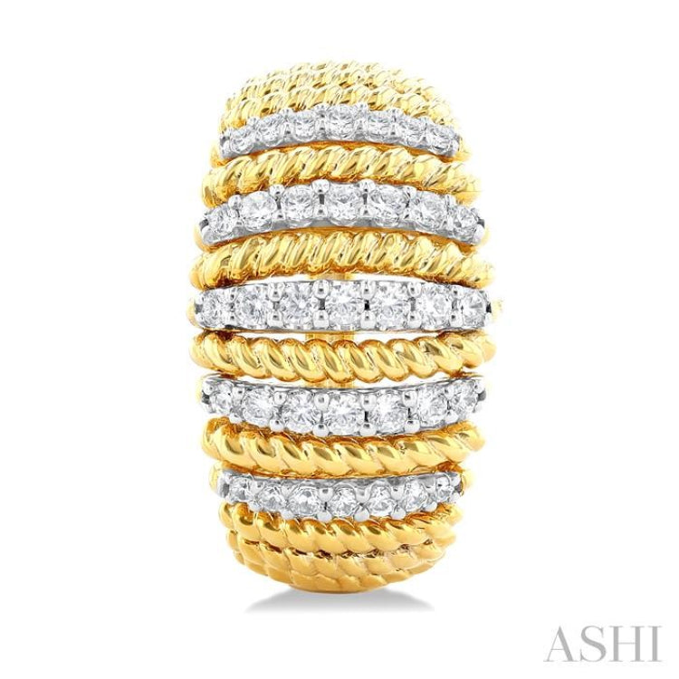 1/2 ctw Dome Shape Rope Bead Round Cut Diamond Fashion Hoop Earring in 14K Yellow Gold